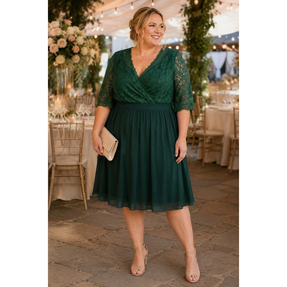 Pin Up Fashion Emerald Green Lace Dress Plus Size 26W Tie Back Wedding Guest